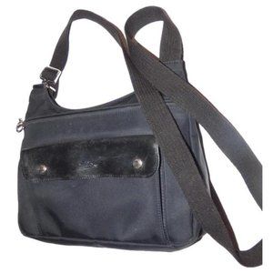 Longchamp Vintage Black Leather And Canvas Nylon Messenger Bag